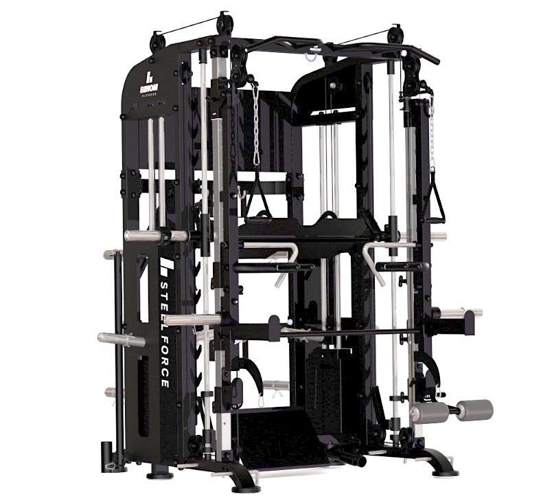 Binom Steel Force B21-V2 Multigym, Double Pulley, Multipower, Beinpresse, Dips und Zubehör