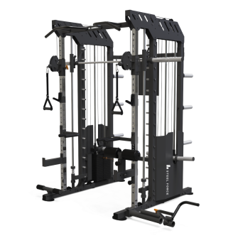 Binom Steel Force B1 Multigym, Double Pulley, Multipower, Beinpresse, Dips, Rudern, Kniebeugen und Zubehör